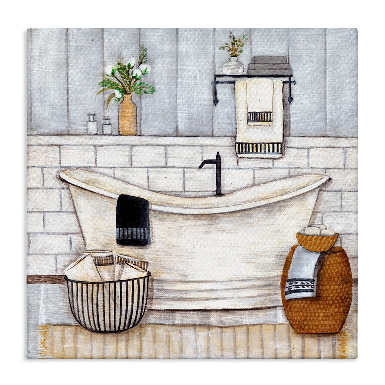 Stupell Industries Bathroom Farmhouse Style Tub Canvas Wall Art